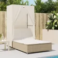Chaise longue double avec toit et rideaux beige résine tressée