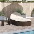 Chaise longue double avec coussins marron résine tressée