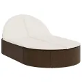 Chaise longue double avec coussins marron résine tressée