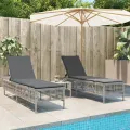 Chaises longues avec coussins lot de 2 gris résine tressée