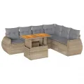 Salon de jardin avec coussins 7 pcs beige résine tressée