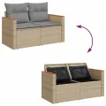Salon de jardin avec coussins 5 pcs beige résine tressée acacia