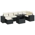 Salon de jardin 8 pcs avec coussins noir résine tressée