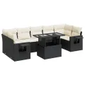Salon de jardin 8 pcs avec coussins noir résine tressée