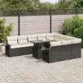 Salon de jardin 11 pcs avec coussins noir résine tressée