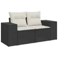 Salon de jardin 9 pcs avec coussins noir résine tressée