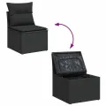 Salon de jardin 7 pcs avec coussins noir résine tressée