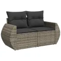 Salon de jardin 9 pcs avec coussins gris résine tressée