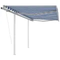 Auvent rétractable automatique et poteaux 3,5x2,5 m Bleu blanc