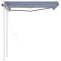 Auvent rétractable automatique et poteaux 3,5x2,5 m Bleu blanc