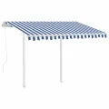 Auvent rétractable automatique et poteaux 3,5x2,5 m Bleu blanc