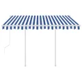 Auvent rétractable automatique et poteaux 3,5x2,5 m Bleu blanc