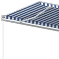 Auvent rétractable automatique et poteaux 3,5x2,5 m Bleu blanc