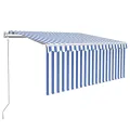 Auvent rétractable automatique avec store 3,5x2,5 m Bleu blanc
