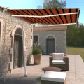 Auvent manuel rétractable avec LED 300x250 cm Orange et marron