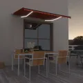 Auvent manuel rétractable avec LED 300x250 cm Orange et marron