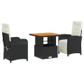 Ensemble à manger de jardin avec coussins 3 pcs Noir
