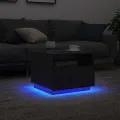Table basse avec lumières LED chêne noir 50x49x40 cm
