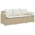 Canapé de jardin avec coussins 3 places beige résine tressée