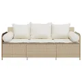 Canapé de jardin avec coussins 3 places beige résine tressée