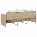 Canapé de jardin avec coussins 3 places beige résine tressée