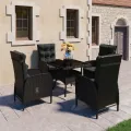 Ensemble à dîner de jardin 5 pcs Résine tressée et verre Noir