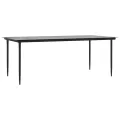 Table à dîner de jardin Noir 200x100x74cm Acier et verre trempé