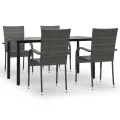 Ensemble à manger de jardin 5 pcs Gris Résine tressée