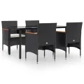 Ensemble à manger de jardin avec coussins 5 pcs Noir