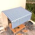 Auvent manuel rétractable avec store 4,5x3 m Bleu et blanc