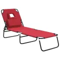 Chaise longue pliante rouge tissu oxford acier enduit de poudre