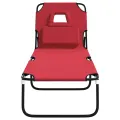 Chaise longue pliante rouge tissu oxford acier enduit de poudre