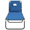 Chaise longue pliante bleu tissu oxford acier enduit de poudre
