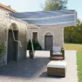 Auvent automatique sur pied 600x350 cm Bleu/Blanc