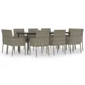 Ensemble à manger jardin 11 pcs avec coussins noir et gris
