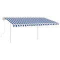 Auvent manuel rétractable avec poteaux 4,5x3 m Bleu et blanc