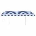 Auvent manuel rétractable avec poteaux 4,5x3 m Bleu et blanc