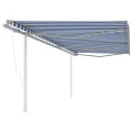Auvent automatique rétractable et poteaux 6x3,5 m Bleu et blanc
