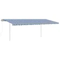 Auvent automatique rétractable et poteaux 6x3,5 m Bleu et blanc