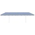 Auvent automatique rétractable et poteaux 6x3,5 m Bleu et blanc