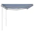 Auvent automatique rétractable et poteaux 6x3,5 m Bleu et blanc