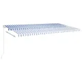 Auvent automatique rétractable et poteaux 6x3,5 m Bleu et blanc