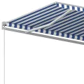 Auvent automatique rétractable et poteaux 6x3,5 m Bleu et blanc