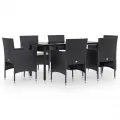 Ensemble à manger de jardin avec coussins 7 pcs Noir