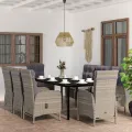 Ensemble à manger de jardin et coussins 9 pcs Gris et noir