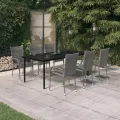 Ensemble à manger de jardin 7 pcs Gris et noir