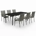 Ensemble à manger de jardin 7 pcs Gris et noir