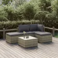 Salon de jardin 5 pcs avec coussins Gris Résine tressée