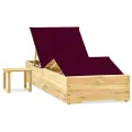 Chaise longue de jardin avec table et coussin Pin imprégné