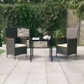 Ensemble à manger de jardin avec coussins 3 pcs noir